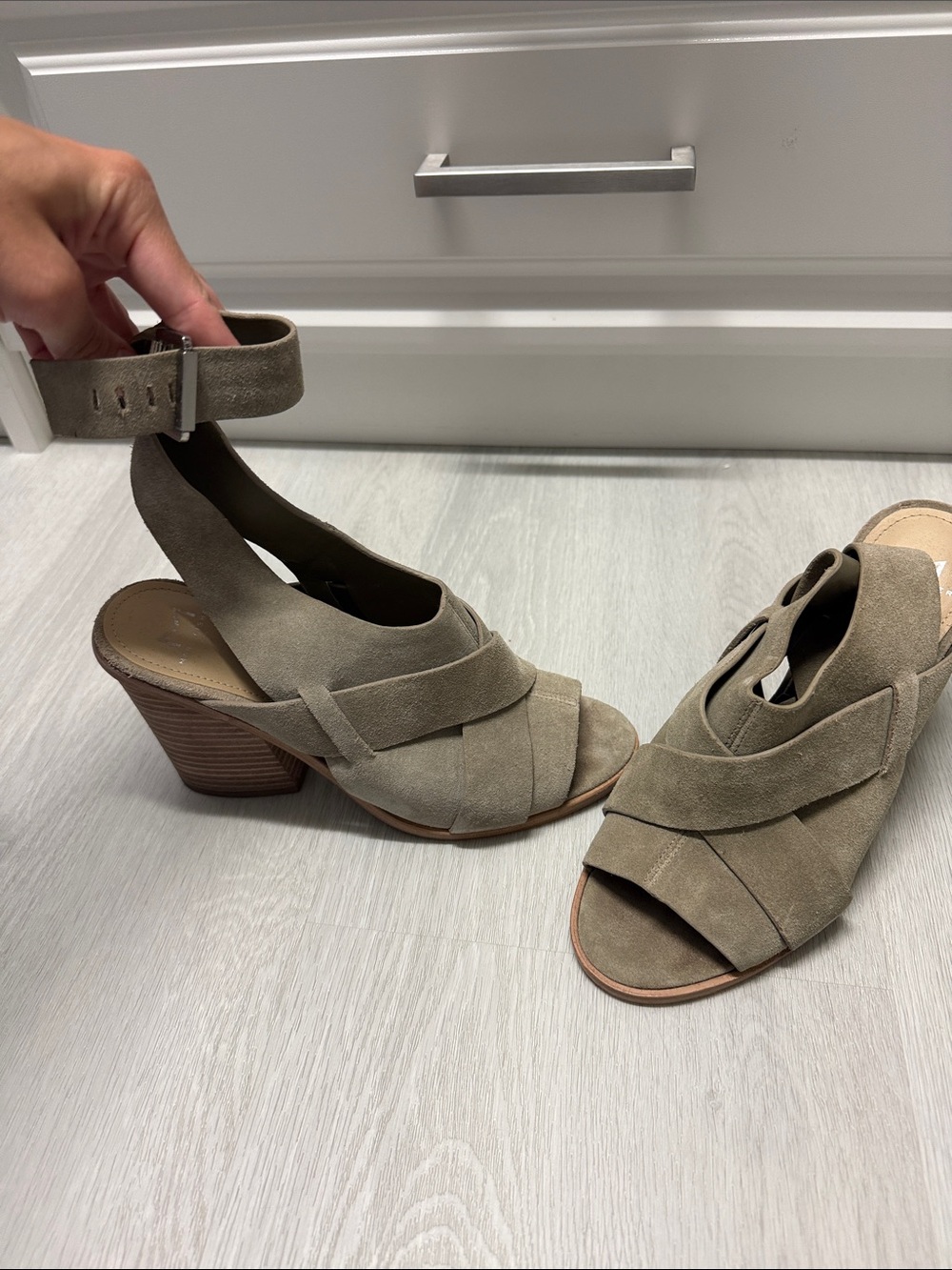 Marc Fisher Taupe Suede Block Heels
